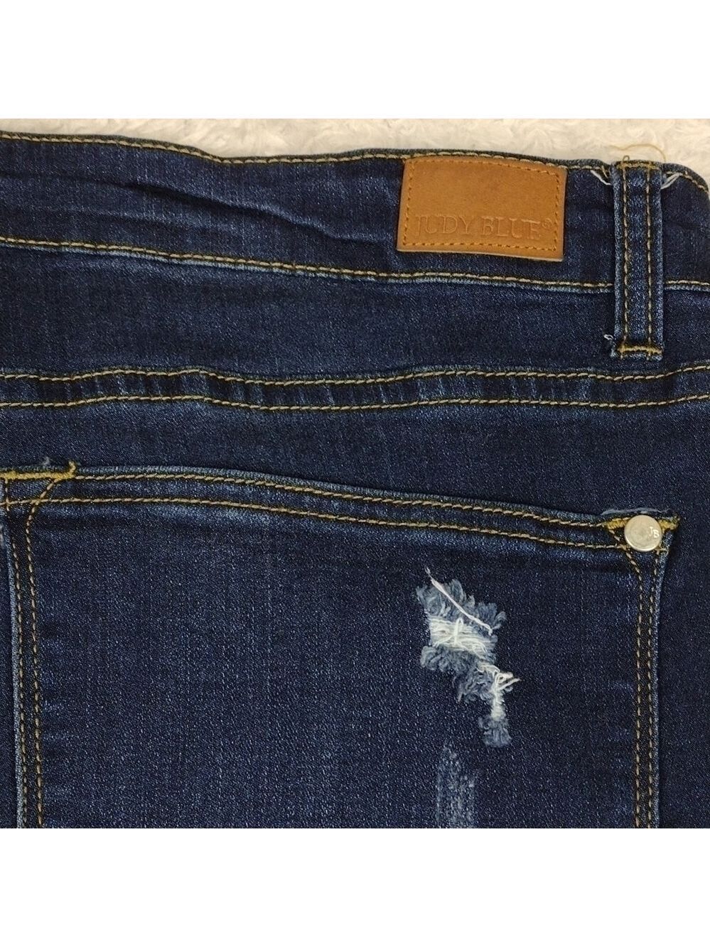 Judy Blue Five Pocket High Rise Dark Wash Embellish Cuff Straight Fit Ankle Jean - Picture 15 of 16